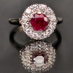 Ruby and Diamond Halo Engagement Ring | 14K White Gold, 1.5 CTW Ruby, Size 6